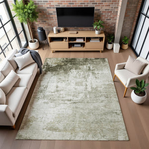HomeRoots 9' X 12' Taupe and Ivory Abstract Area Rug - Washable, UV Protected, Stain Resistant for Busy Homes 700726