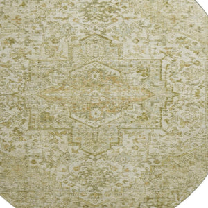 HomeRoots 8' Beige and Gold Oriental Round Rug - Washable, Stain-Resistant, UV Protected for Everyday Elegance 700730