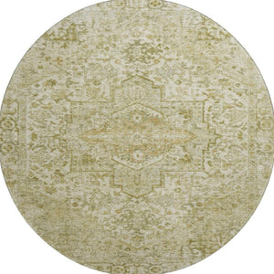HomeRoots 8' Beige and Gold Oriental Round Rug - Washable, Stain-Resistant, UV Protected for Everyday Elegance 700730