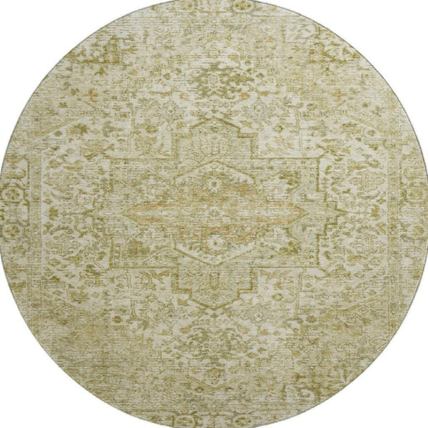 HomeRoots 8' Beige and Gold Oriental Round Rug - Washable, Stain-Resistant, UV Protected for Everyday Elegance 700730