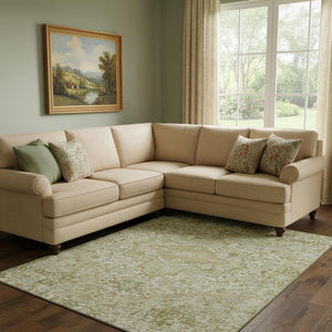 HomeRoots 8' X 10' Washable Beige and Gold Oriental Area Rug - Durable, Stain-Resistant, UV Protected Elegance 700731