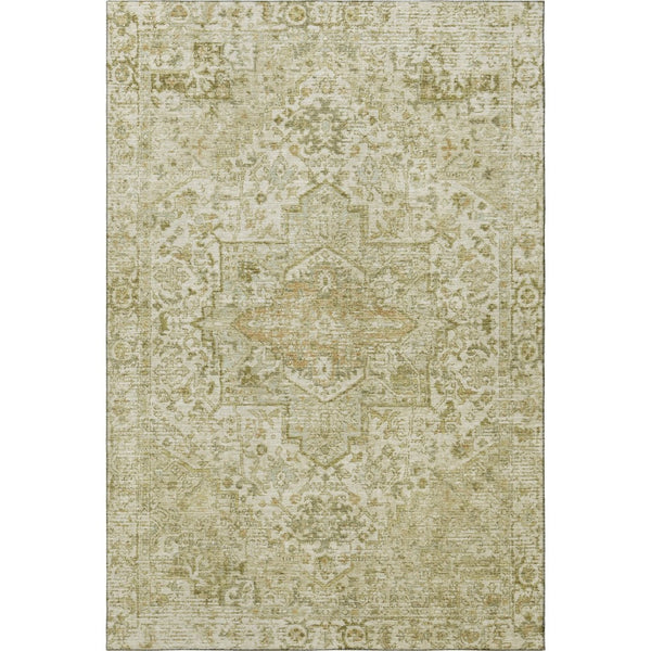 HomeRoots 8' X 10' Washable Beige and Gold Oriental Area Rug - Durable, Stain-Resistant, UV Protected Elegance 700731