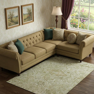 HomeRoots 9' X 12' Beige and Gold Oriental Area Rug - Durable, Washable, UV Protected for High-Traffic Spaces 700732