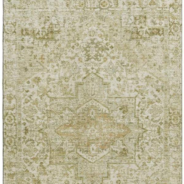 HomeRoots 9' X 12' Beige and Gold Oriental Area Rug - Durable, Washable, UV Protected for High-Traffic Spaces 700732