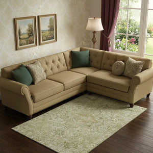 HomeRoots 10' X 14' Beige and Gold Oriental Area Rug – Washable, UV-Protected, Durable, Classic Elegance for Homes 700733