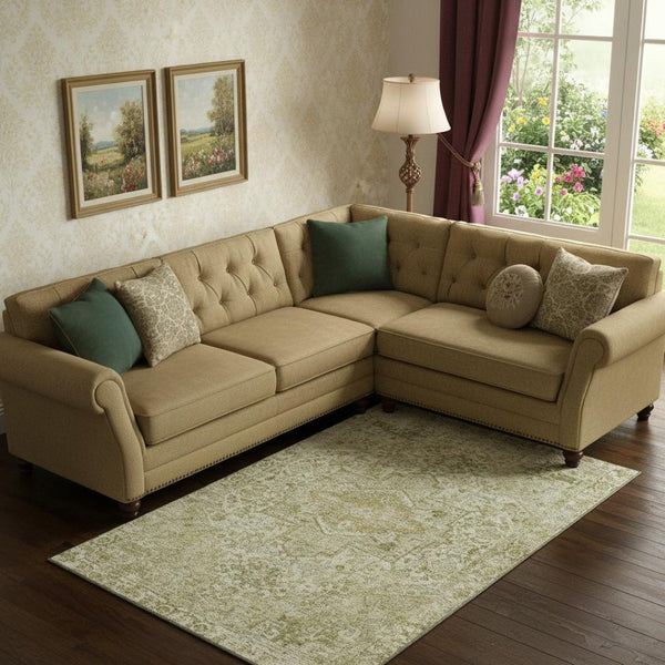 HomeRoots 10' X 14' Beige and Gold Oriental Area Rug – Washable, UV-Protected, Durable, Classic Elegance for Homes 700733