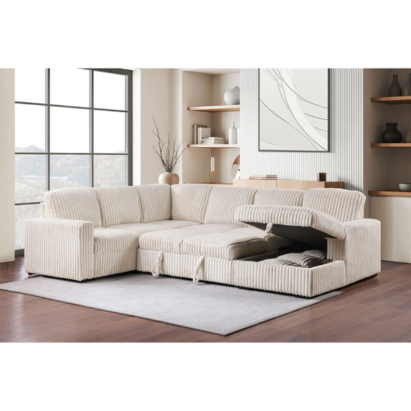 English Elm Thurston Corduroy Sectional Sofa with Hidden Chaise Storage and Pop-up Sleeper Camel B062S01483