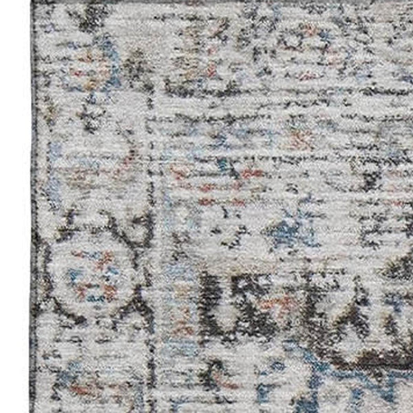 HomeRoots 8' X 10' Ivory and Blue Oriental Area Rug - Washable, UV Protected, Durable Design for Busy Homes 700737