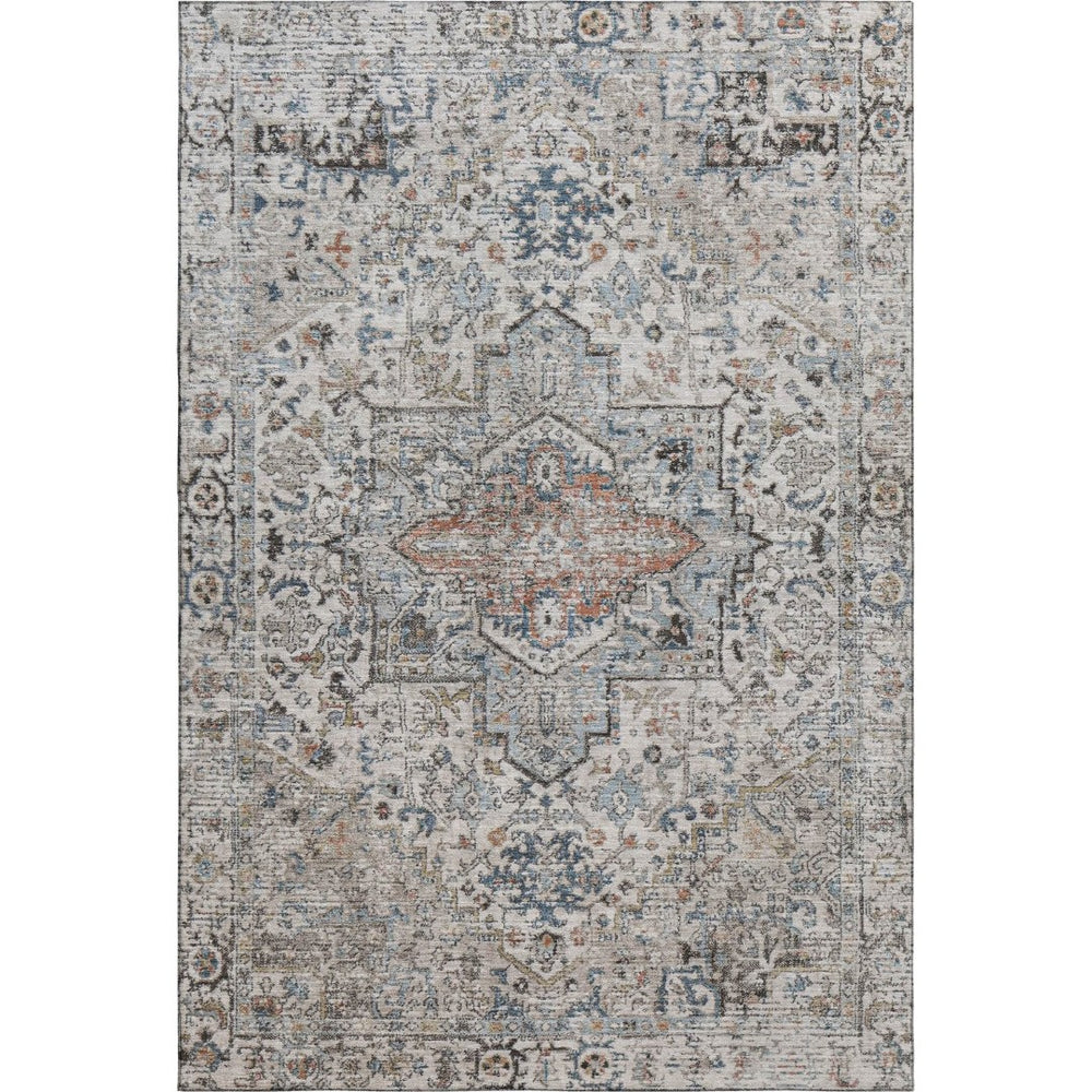 HomeRoots 9' X 12' Ivory And Blue Oriental Area Rug - Washable, UV Protected, Durable Style for Busy Homes 700738