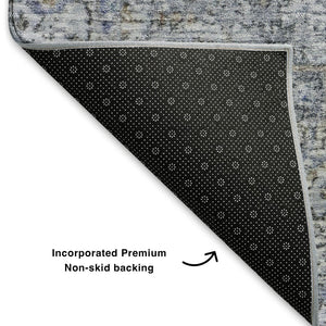 HomeRoots 5' X 8' Linen & Blue Oriental Area Rug - Washable, UV Protected, Stain Resistant for Busy Homes 700741