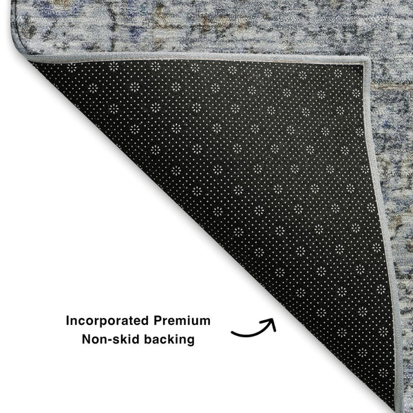 HomeRoots 5' X 8' Linen & Blue Oriental Area Rug - Washable, UV Protected, Stain Resistant for Busy Homes 700741