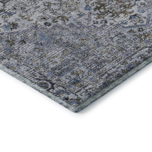 HomeRoots 5' X 8' Linen & Blue Oriental Area Rug - Washable, UV Protected, Stain Resistant for Busy Homes 700741