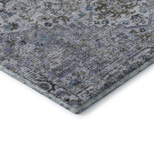 HomeRoots 5' X 8' Linen & Blue Oriental Area Rug - Washable, UV Protected, Stain Resistant for Busy Homes 700741