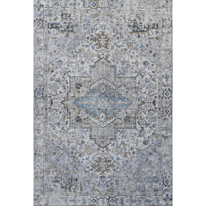 HomeRoots 5' X 8' Linen & Blue Oriental Area Rug - Washable, UV Protected, Stain Resistant for Busy Homes 700741