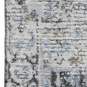 HomeRoots 8' X 10' Elegant Linen & Blue Oriental Washable Area Rug with UV Protection for Stylish Spaces 700743