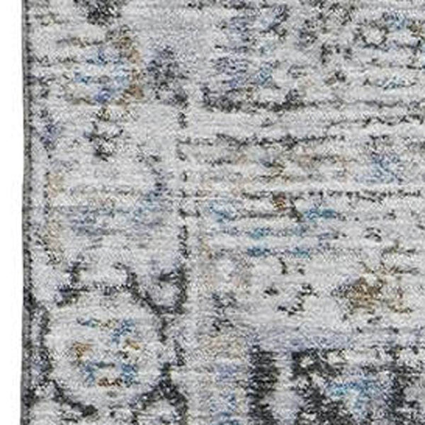HomeRoots 8' X 10' Elegant Linen & Blue Oriental Washable Area Rug with UV Protection for Stylish Spaces 700743