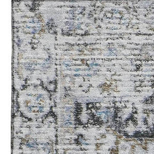 HomeRoots 9' X 12' Linen & Blue Oriental Area Rug - Durable, Washable, UV Protected with Non-Slip Backing 700744