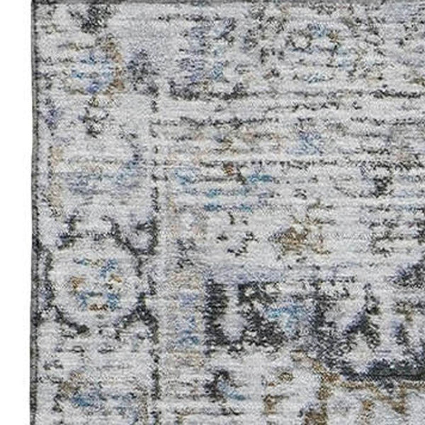HomeRoots 9' X 12' Linen & Blue Oriental Area Rug - Durable, Washable, UV Protected with Non-Slip Backing 700744