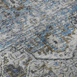 HomeRoots 10' x 14' Linen and Blue Oriental Area Rug - Stain-Resistant, UV Protected, Durable for Busy Homes 700745