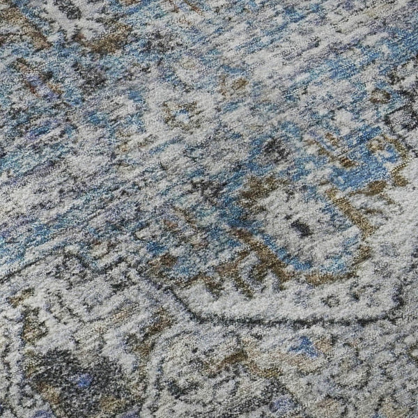 HomeRoots 10' x 14' Linen and Blue Oriental Area Rug - Stain-Resistant, UV Protected, Durable for Busy Homes 700745