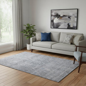 HomeRoots 5' X 8' Blue and Gray Geometric Washable Area Rug with UV Protection for Modern Homes & Patios 700747
