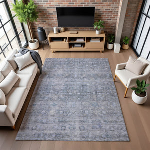 HomeRoots 5' X 8' Blue and Gray Geometric Washable Area Rug with UV Protection for Modern Homes & Patios 700747