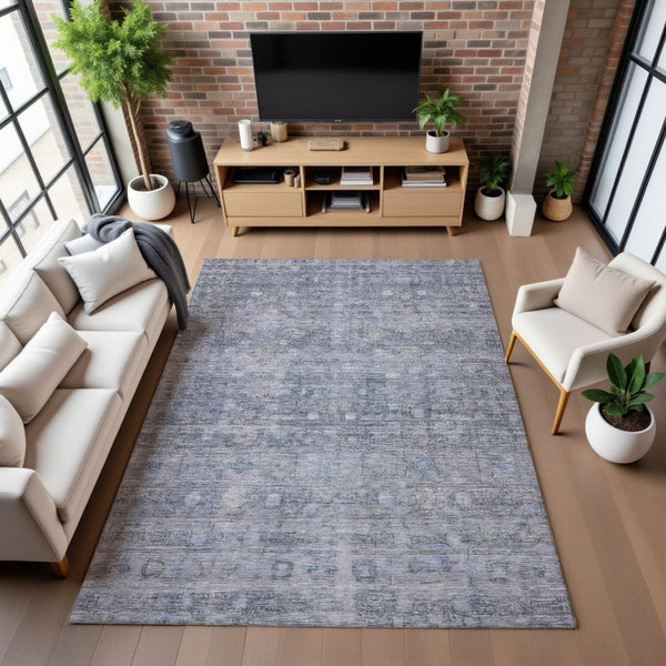 HomeRoots 5' X 8' Blue and Gray Geometric Washable Area Rug with UV Protection for Modern Homes & Patios 700747