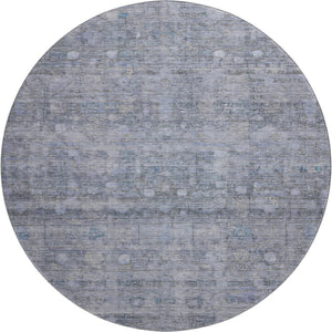 HomeRoots 8' Washable Round Rug in Blue & Gray Geometric Design - UV Protected, Ideal for High-Traffic Areas 700748