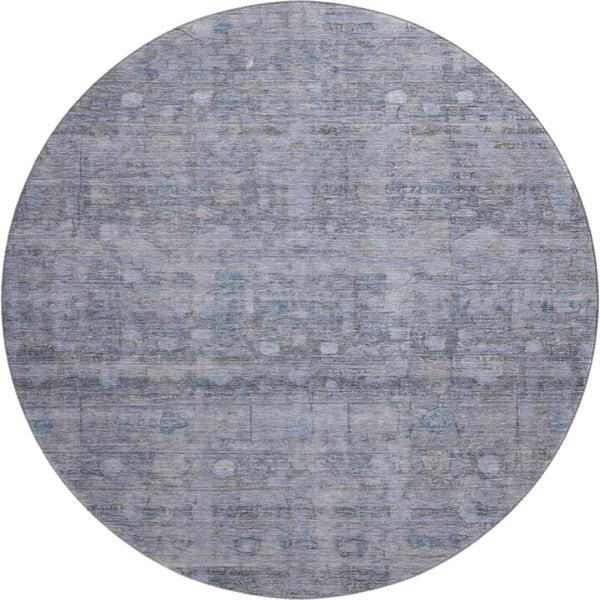 HomeRoots 8' Washable Round Rug in Blue & Gray Geometric Design - UV Protected, Ideal for High-Traffic Areas 700748