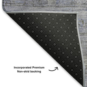 HomeRoots 8' Washable Round Rug in Blue & Gray Geometric Design - UV Protected, Ideal for High-Traffic Areas 700748