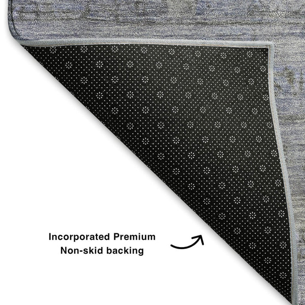 HomeRoots 8' Washable Round Rug in Blue & Gray Geometric Design - UV Protected, Ideal for High-Traffic Areas 700748