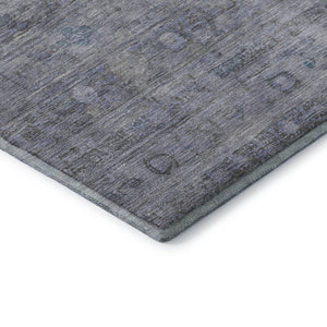 HomeRoots 8' Washable Round Rug in Blue & Gray Geometric Design - UV Protected, Ideal for High-Traffic Areas 700748