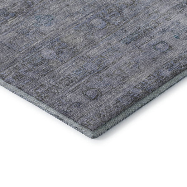 HomeRoots 8' Washable Round Rug in Blue & Gray Geometric Design - UV Protected, Ideal for High-Traffic Areas 700748