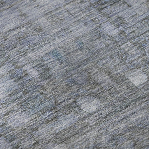 HomeRoots 8' Washable Round Rug in Blue & Gray Geometric Design - UV Protected, Ideal for High-Traffic Areas 700748