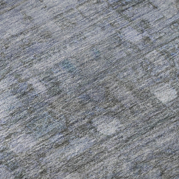 HomeRoots 8' Washable Round Rug in Blue & Gray Geometric Design - UV Protected, Ideal for High-Traffic Areas 700748