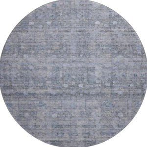 HomeRoots 8' Washable Round Rug in Blue & Gray Geometric Design - UV Protected, Ideal for High-Traffic Areas 700748