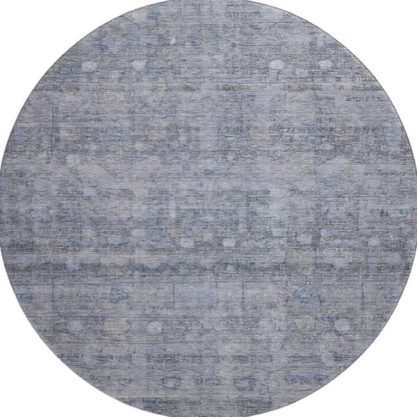 HomeRoots 8' Washable Round Rug in Blue & Gray Geometric Design - UV Protected, Ideal for High-Traffic Areas 700748