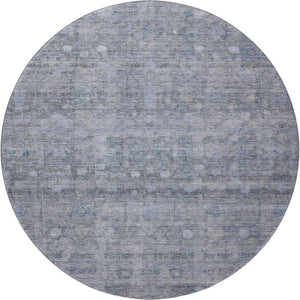 HomeRoots 8' Washable Round Rug in Blue & Gray Geometric Design - UV Protected, Ideal for High-Traffic Areas 700748
