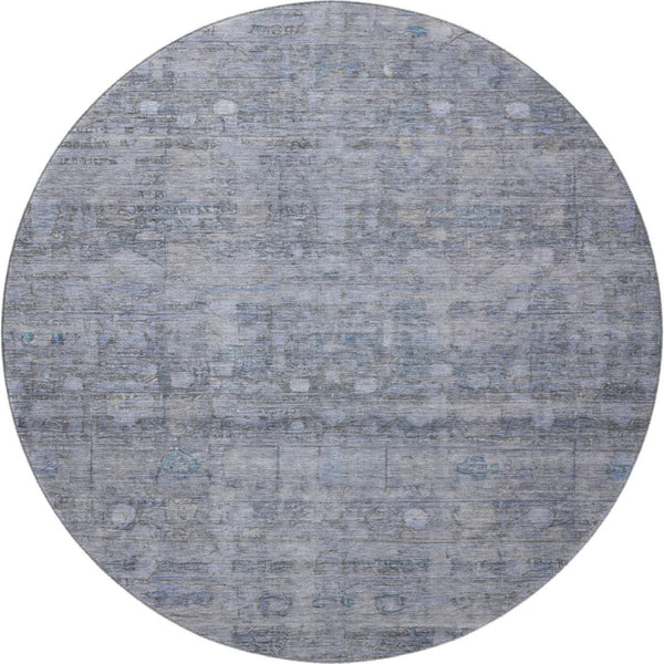HomeRoots 8' Washable Round Rug in Blue & Gray Geometric Design - UV Protected, Ideal for High-Traffic Areas 700748