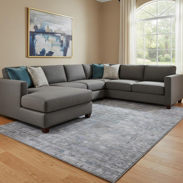 HomeRoots 8' X 10' Geometric Blue and Gray Washable Area Rug with UV Protection for Modern Homes and Patios 700749