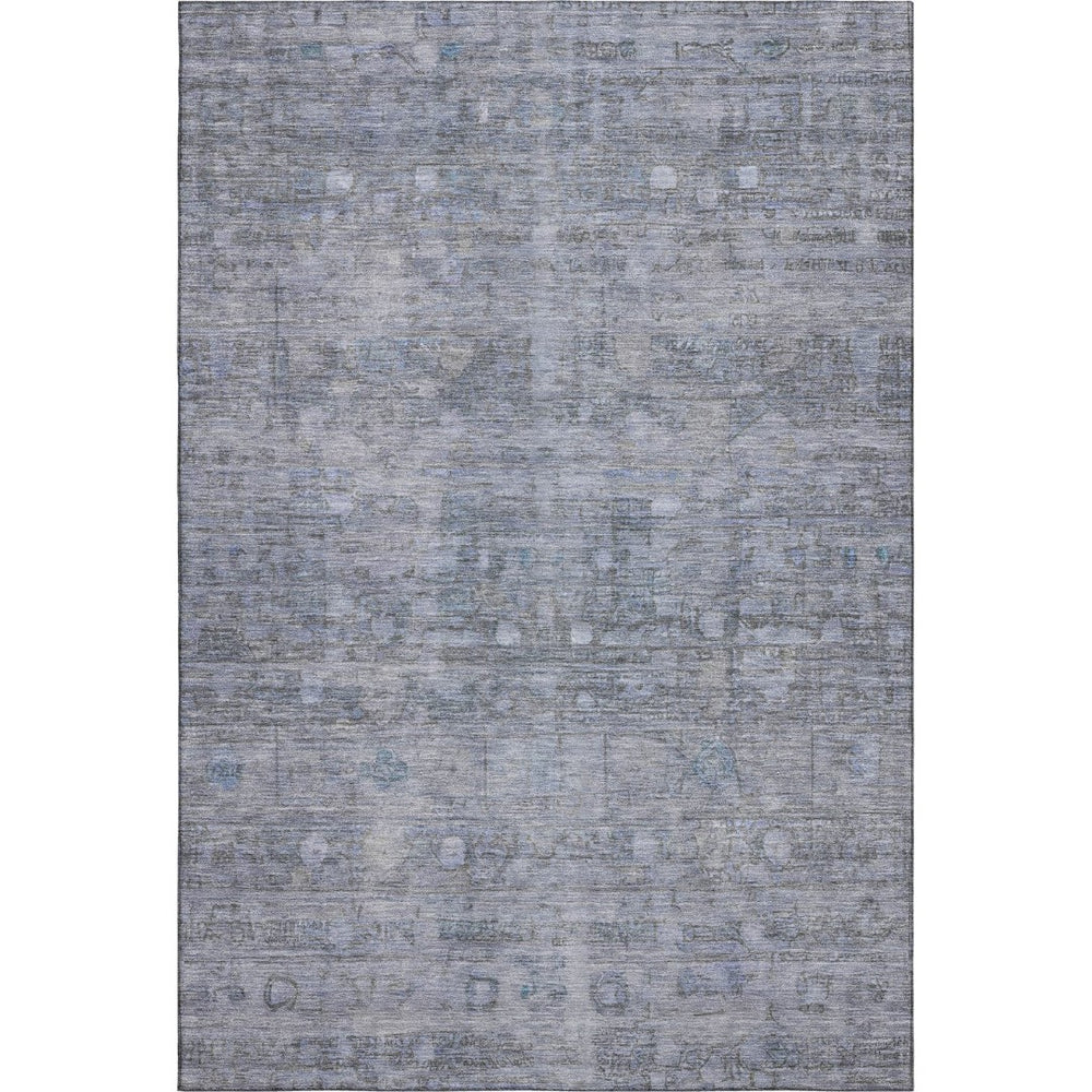 HomeRoots 8' X 10' Geometric Blue and Gray Washable Area Rug with UV Protection for Modern Homes and Patios 700749