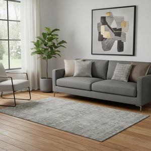 HomeRoots 5' X 8' Modern Pewter-Taupe Geometric Area Rug - Washable, UV-Protected, Durable for High Traffic Areas 700753