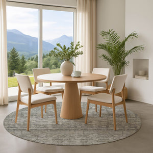 HomeRoots 8' Washable Round Rug in Pewter & Taupe – Stylish Geometric Design with UV Protection & Easy Care 700754