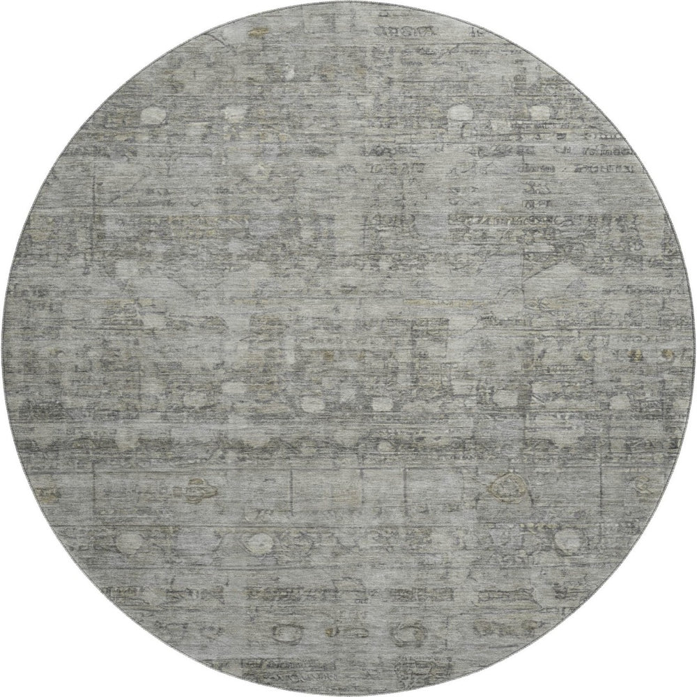 HomeRoots 8' Washable Round Rug in Pewter & Taupe – Stylish Geometric Design with UV Protection & Easy Care 700754