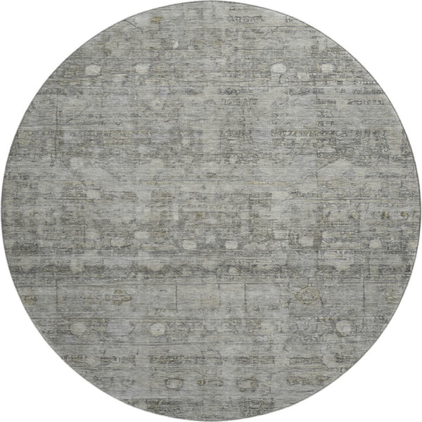 HomeRoots 8' Washable Round Rug in Pewter & Taupe – Stylish Geometric Design with UV Protection & Easy Care 700754