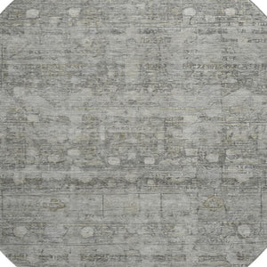 HomeRoots 8' Washable Round Rug in Pewter & Taupe – Stylish Geometric Design with UV Protection & Easy Care 700754