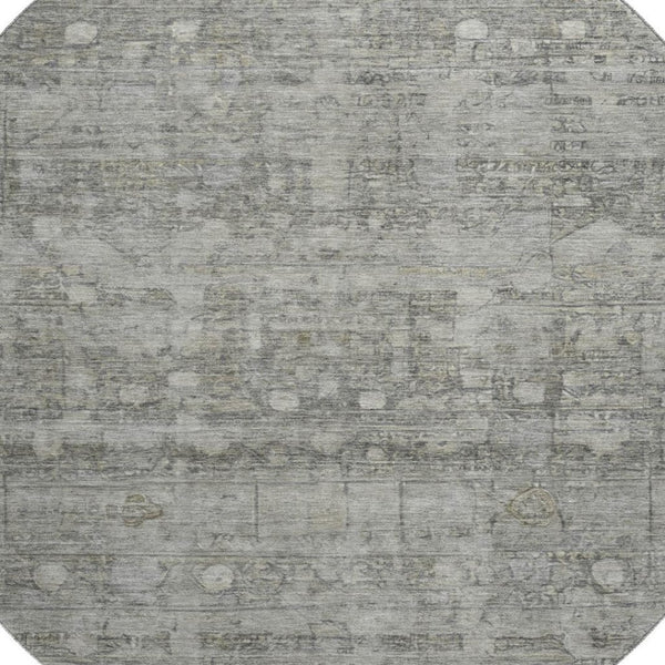 HomeRoots 8' Washable Round Rug in Pewter & Taupe – Stylish Geometric Design with UV Protection & Easy Care 700754