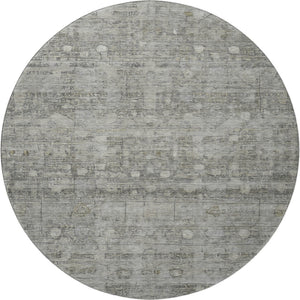 HomeRoots 8' Washable Round Rug in Pewter & Taupe – Stylish Geometric Design with UV Protection & Easy Care 700754