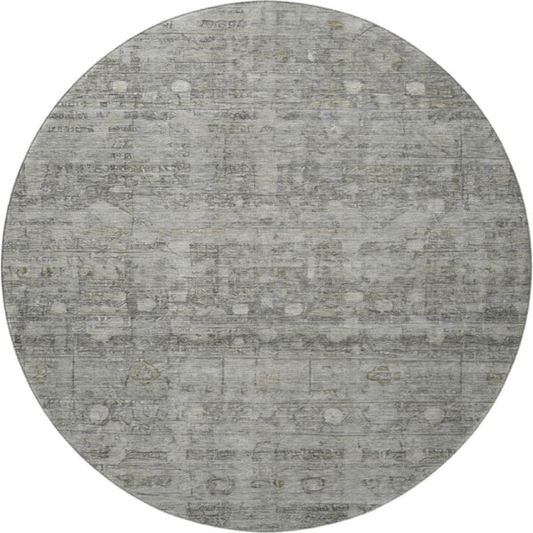 HomeRoots 8' Washable Round Rug in Pewter & Taupe – Stylish Geometric Design with UV Protection & Easy Care 700754