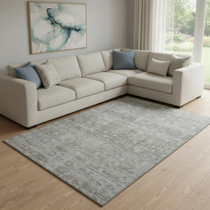 HomeRoots 8' X 10' Modern Pewter & Taupe Geometric Area Rug - Washable, UV Protected, and Stain Resistant Design 700755